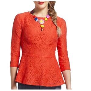 Anthropologie | Moulinette Soeurs Orange Lace Peplum top, size 2